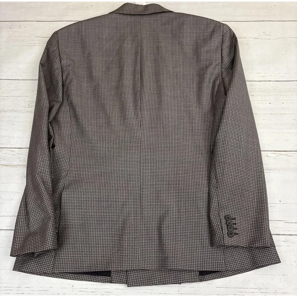 Express Blazer Sport Coat Mens 40S Brown Check Tweed Double Breasted Slim Fit